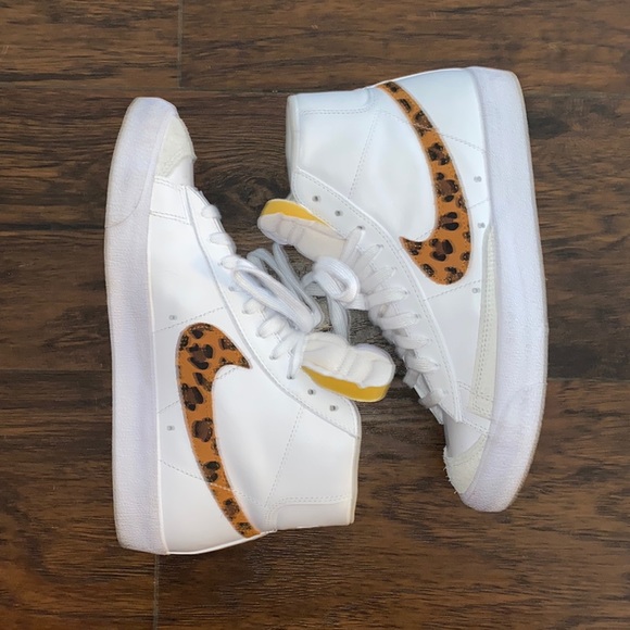 Nike White and Leopard Print High-Top Sneakers - Picture 2 of 5